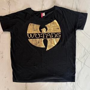 Black Wu Tang Clan Oversized TShirt with Metallic Gold W print size S